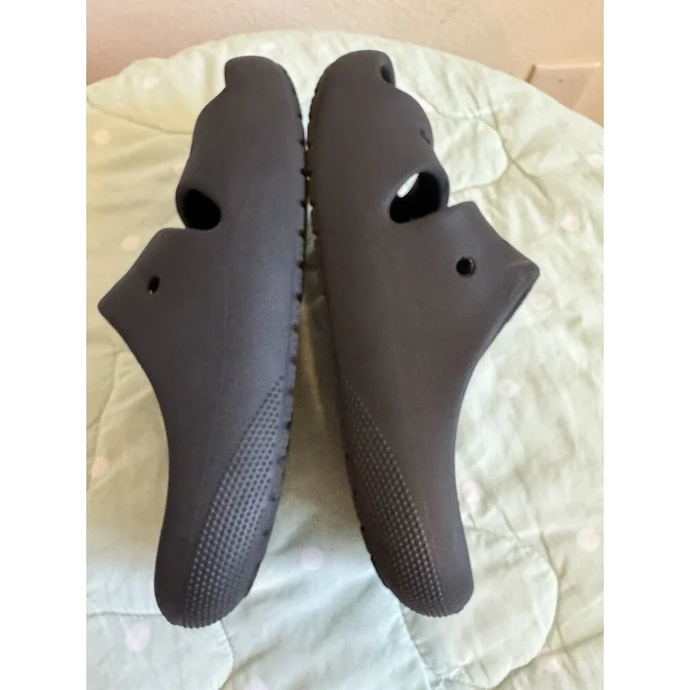 Youth Size 2 Crocs Slide Two Strap Black Rubber Sandals J2